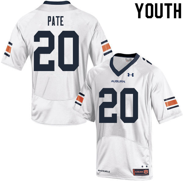 Auburn Tigers Youth Sawyer Pate #20 White Under Armour Stitched College 2020 NCAA Authentic Football Jersey UMD8574OE